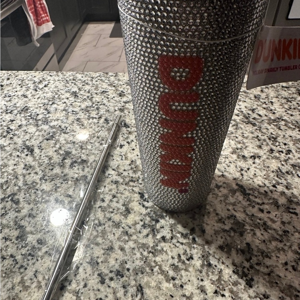 Silver Rhinestone Tumbler with Straw